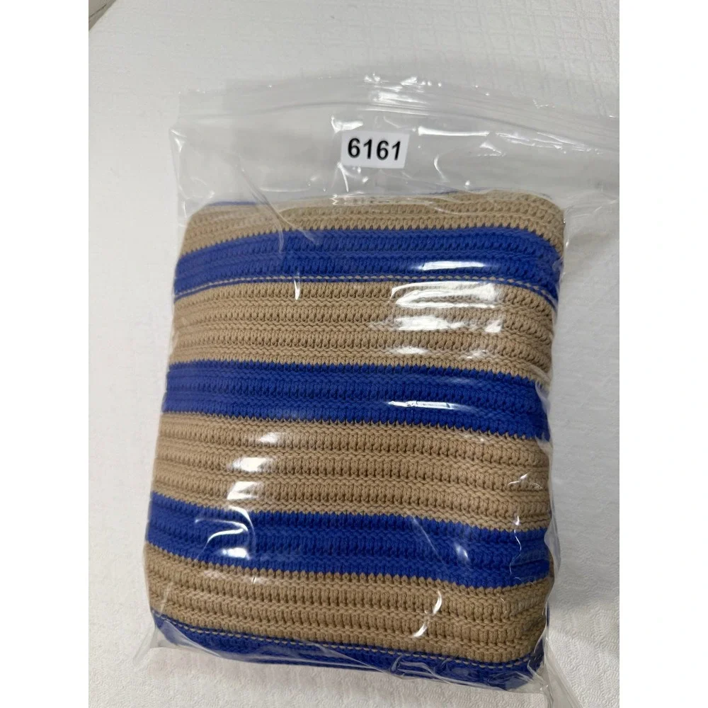 Free People Blue Tan Striped Oversized XS/S Ribbed Knit Balloon Sleeve Sweater